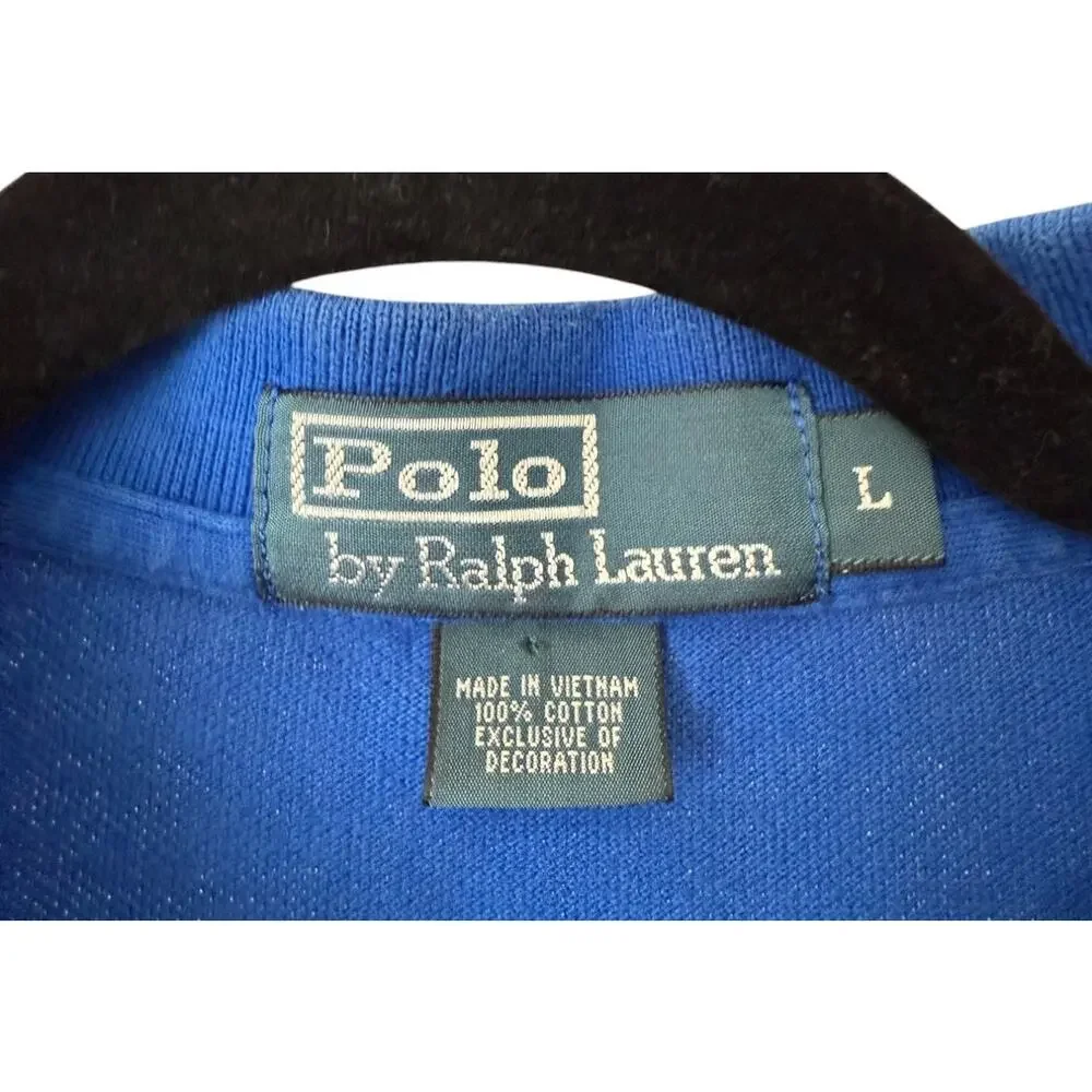 Ralph Lauren Blue Short Sleeve Polo Orange Pony Large Preppy Golf Casual Minimal